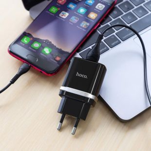 МЗП-USB HOCO C12Q Smart 3A 1 Usb + кабель Micro USB Black 