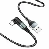Usb-cable Micro USB HOCO U100 2.4A 1.2m (круглий, тканевий, метал.коннект, Г-образний) Black / grey