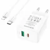 МЗП-USB BOROFONE BA67A PD+QC3.0 20W/3A (1 Usb/1Type-C) (блистер) + кабель Type-C - Lightning White