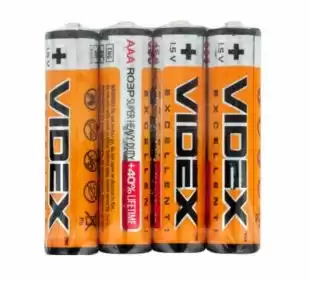 Батарейка Videx R03P AAA сольова (4 в спайці, 60 в упаковці)