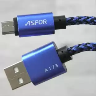 Usb-cable Micro Usb Aspor A173 Nylon 3A 0.3m orig 100 % (круглий, тканинний шнур) Black/blue